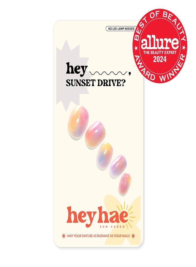 Heyhae Semi Cured Gel Nail Strips | No LED Lamp Needed | Marble, Pink, Spring | Easy Apply & Remove, Salon Quality | Includes 28 Strips, 1 Prep Pads, Nail File & Wooden Stick - Hey, Sunset Drive? - Image 2